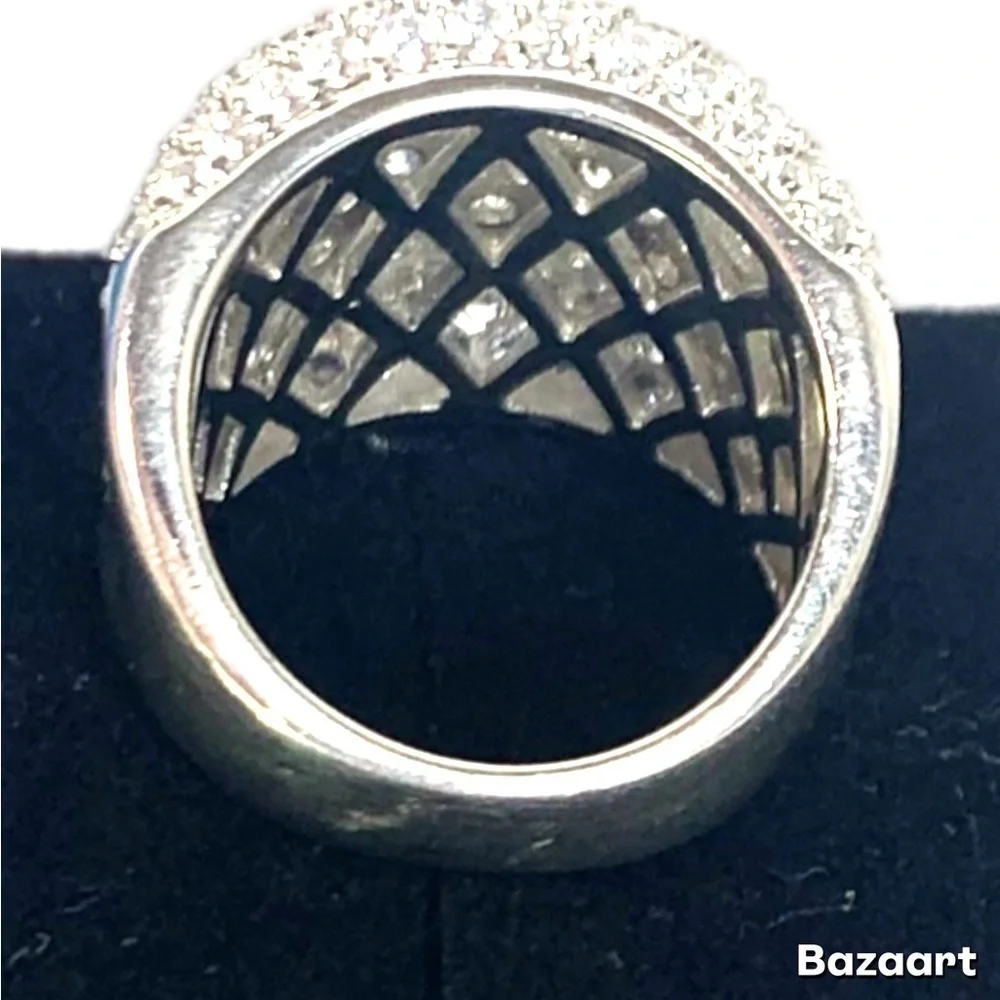 Apogee Concaved Cubic Zirconia Ring in Sterling 925 Silver, Sz:6